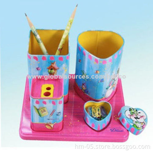 Tin Pencil Vase with Color Printing